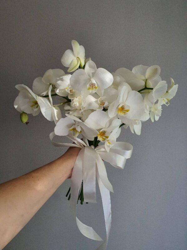 Букет из белоснежных диантусов и орхидей